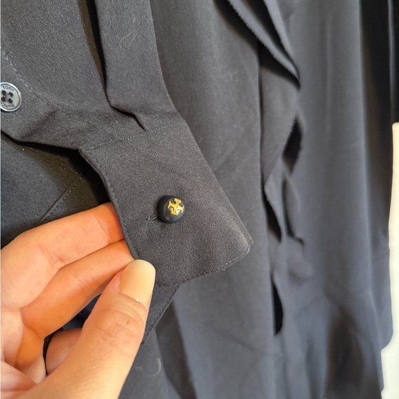 NWT Tory Burch Jane Ruffle Crepe Shirt Dress, Navy Blue, Luxury, size 12 - Picture 3 of 10